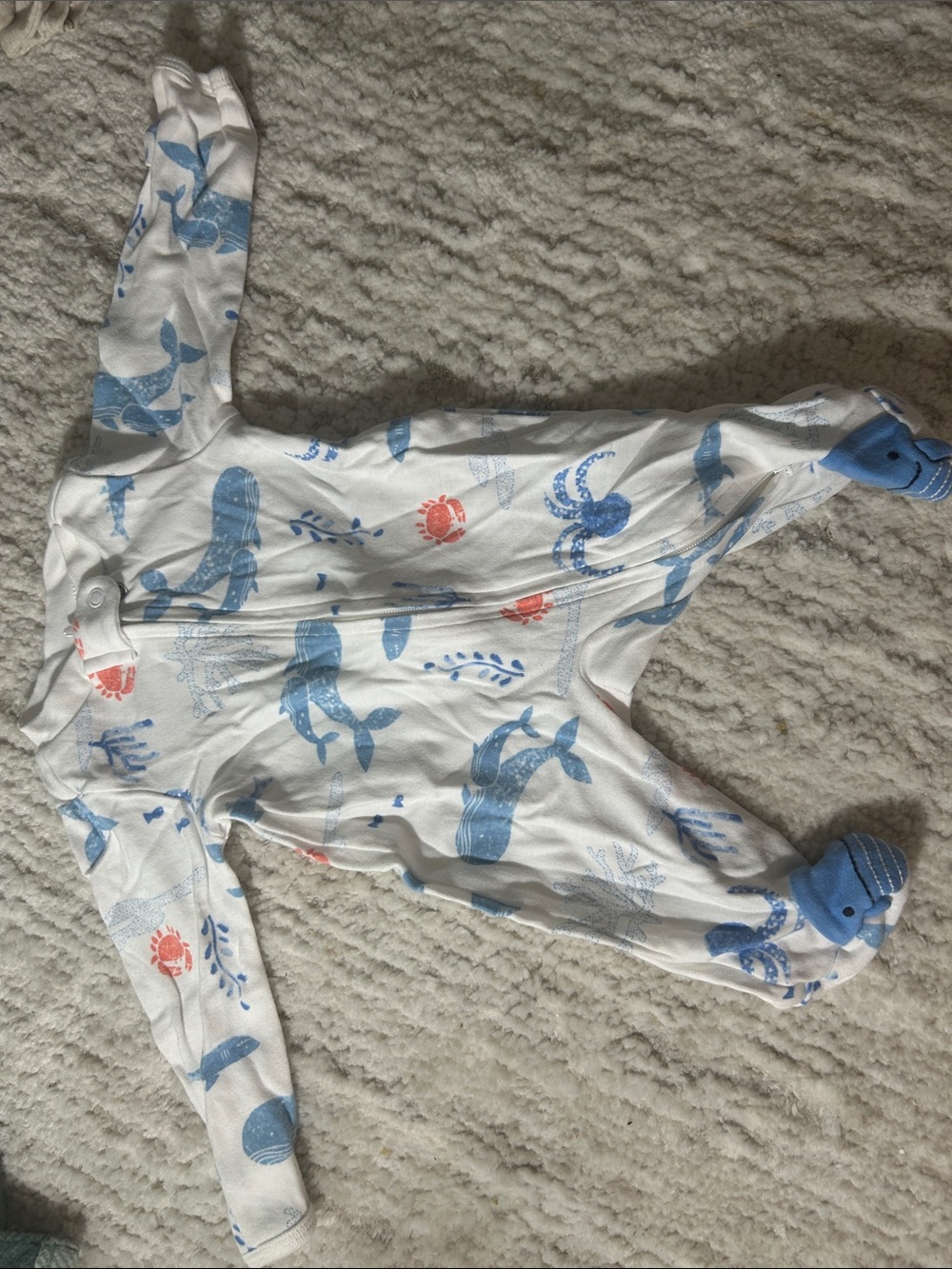 Carter's White Footed One-Piece with Blue Whale & Coral Crab Print